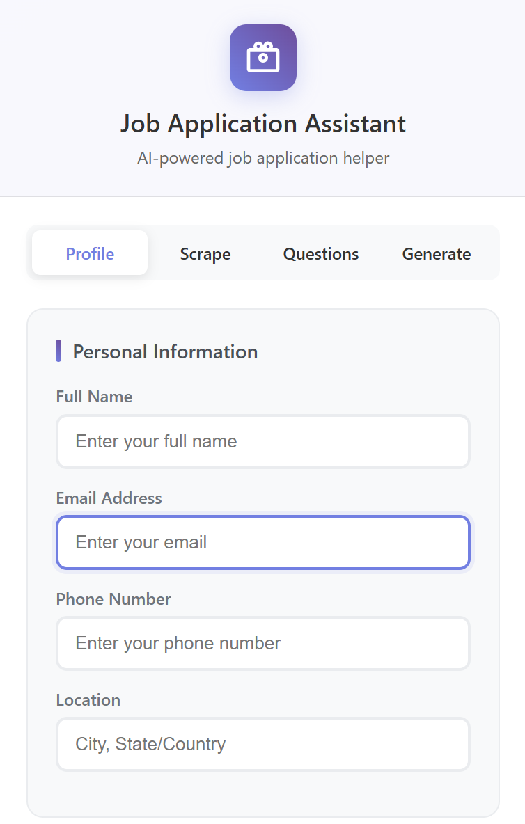 Job Assistant application interface